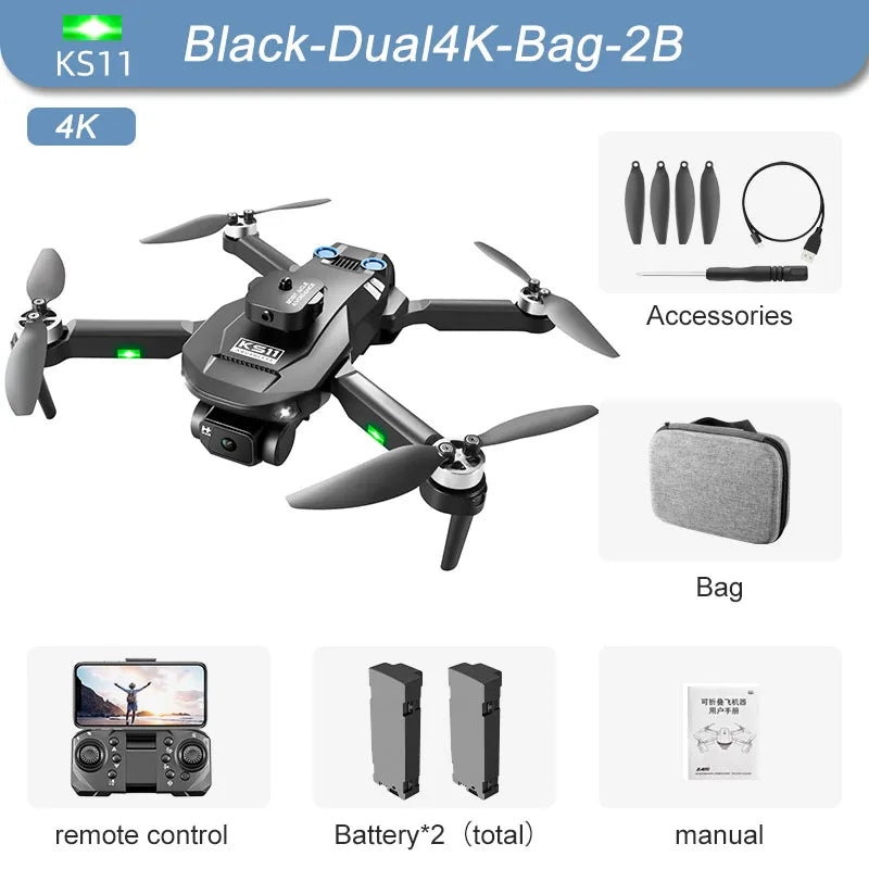 New LS KS11 Mini Drone 4K Professional 8K Dual Camera Obstacle Avoidance Optical Flow Positioning Brushless RC Dron Quadcopter  DailyAlertDeals Black-Dual4K-Bag-2B  