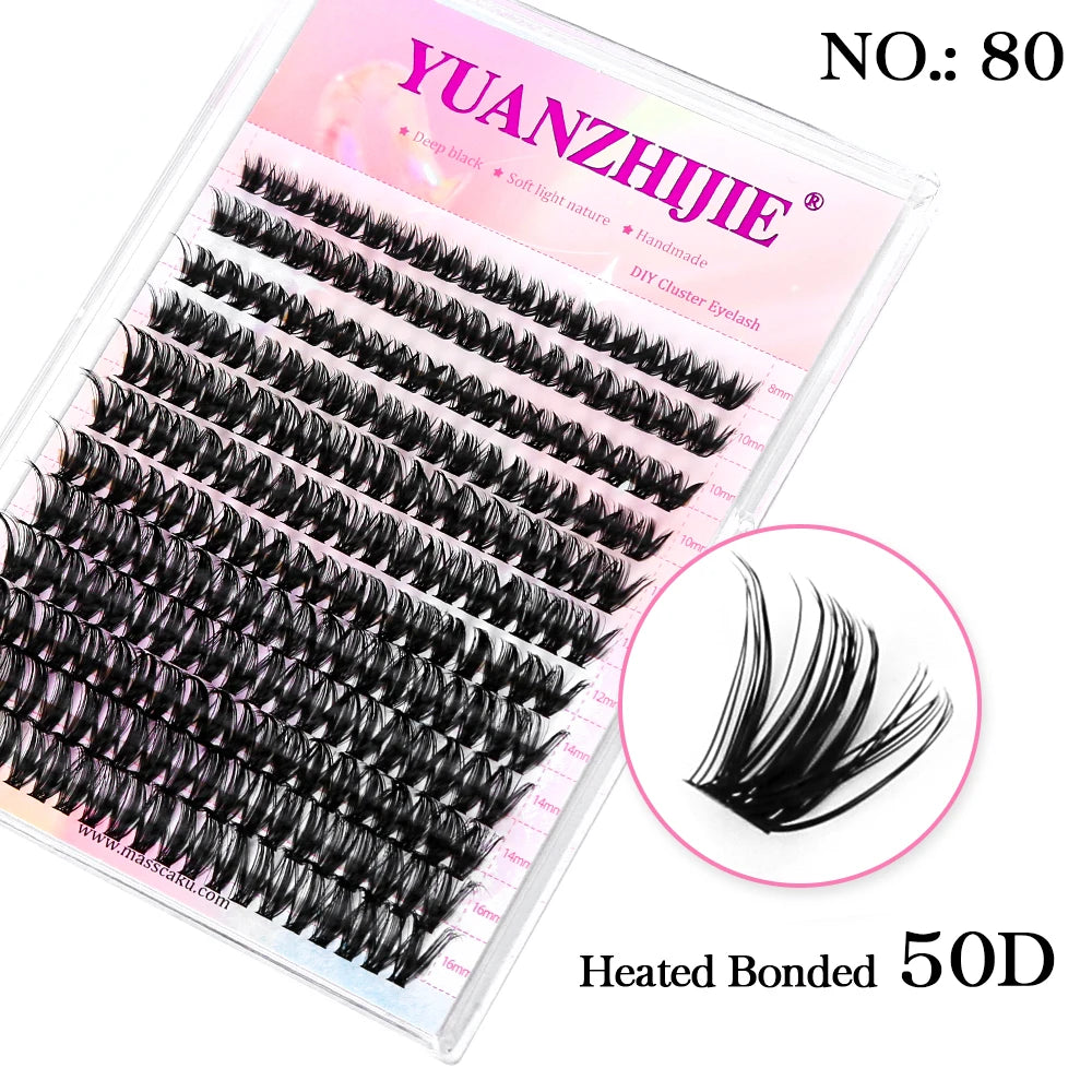 YUANZHIJIE 144pcs/case 100% Handmade DIY Lashes Extension 8-16mm Mix Length Eyelashes  Segmented Eyelashes Bundle Lash  DailyAlertDeals 80(50D) D 0.07mm | MIX | CHINA