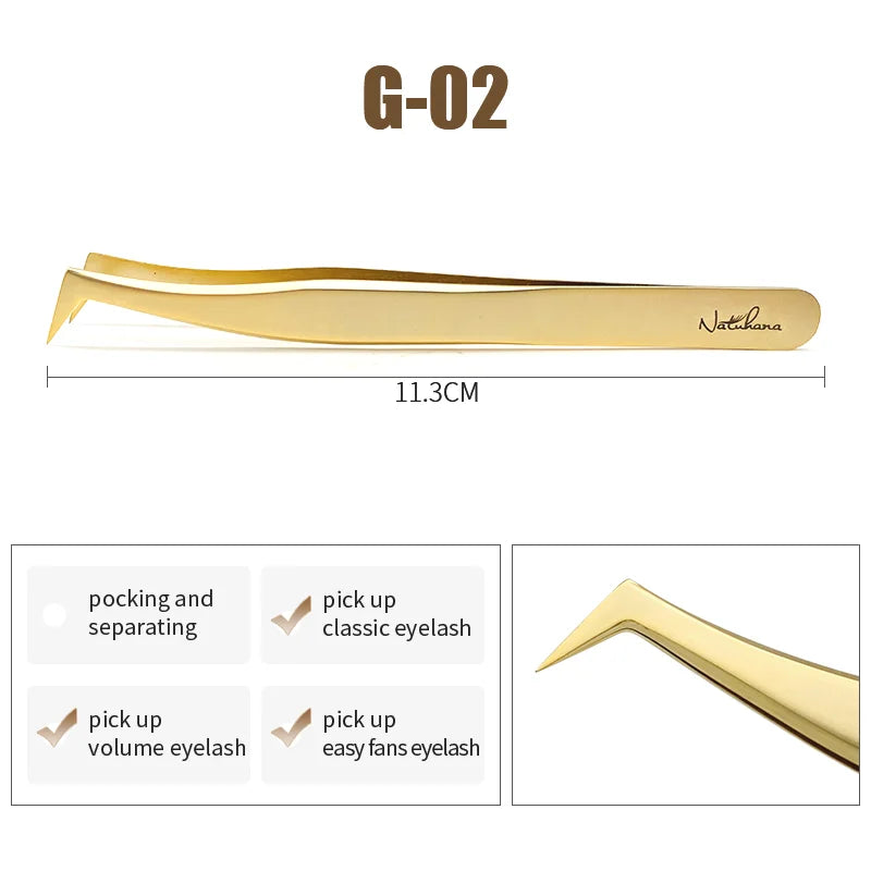 NATUHANA Anti-static Straight Eyelash Extension Tweezers Industrial Precision Curved Straight Lash Eyebrow Tweezers Makeup Tools  DailyAlertDeals G-02  