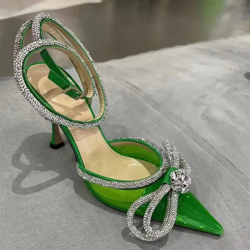 Runway style Glitter Rhinestones Women Pumps Crystal bowknot Satin Summer Lady Shoes Genuine leather High heels Party Prom Shoes  DailyAlertDeals   