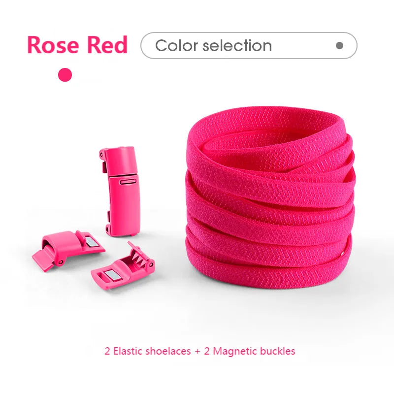 Colorful Magnetic Lock Shoelaces without ties Elastic Laces Sneakers No Tie Shoe laces Kids Adult Flat Shoelace Rubber Bands  DailyAlertDeals Rose red China 