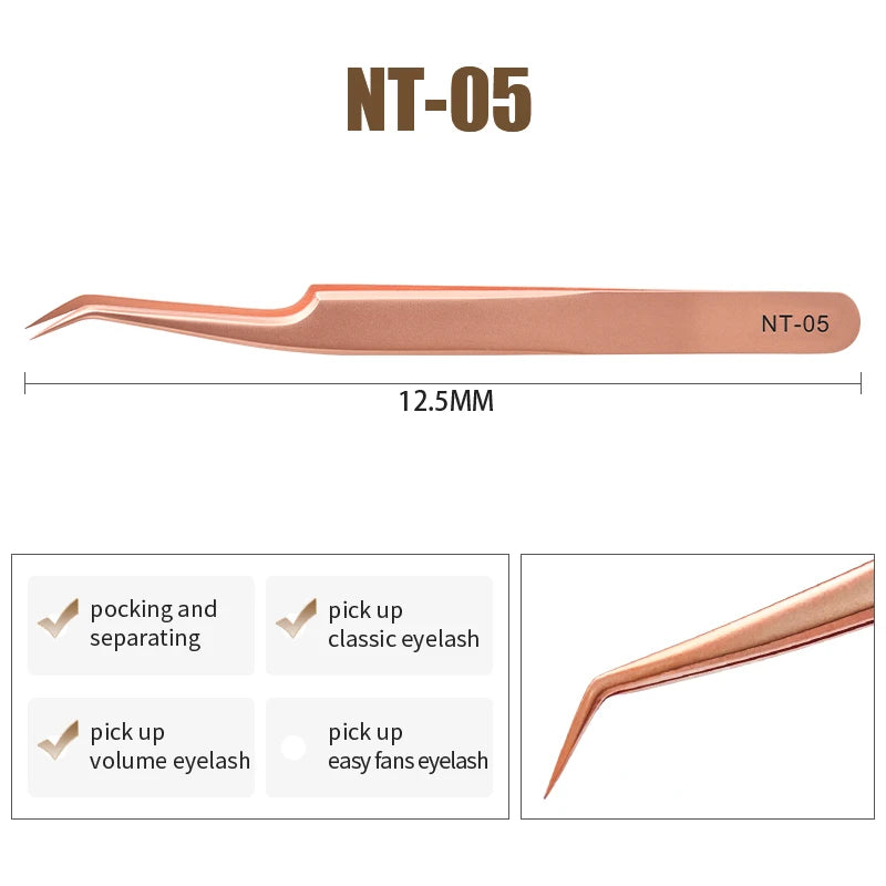 NATUHANA Anti-static Straight Eyelash Extension Tweezers Industrial Precision Curved Straight Lash Eyebrow Tweezers Makeup Tools  DailyAlertDeals NT-05  