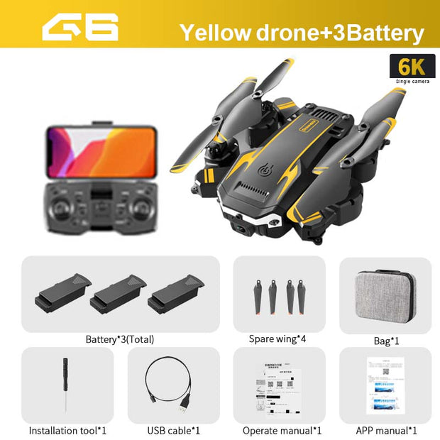 KOHR New G6 Aerial Drone 8K S6 HD Camera GPS Obstacle Avoidance Q6 RC Helicopter FPV WIFI Professional Foldable Quadcopter Toy 0 DailyAlertDeals Yellow-6K-SingleC-3B  