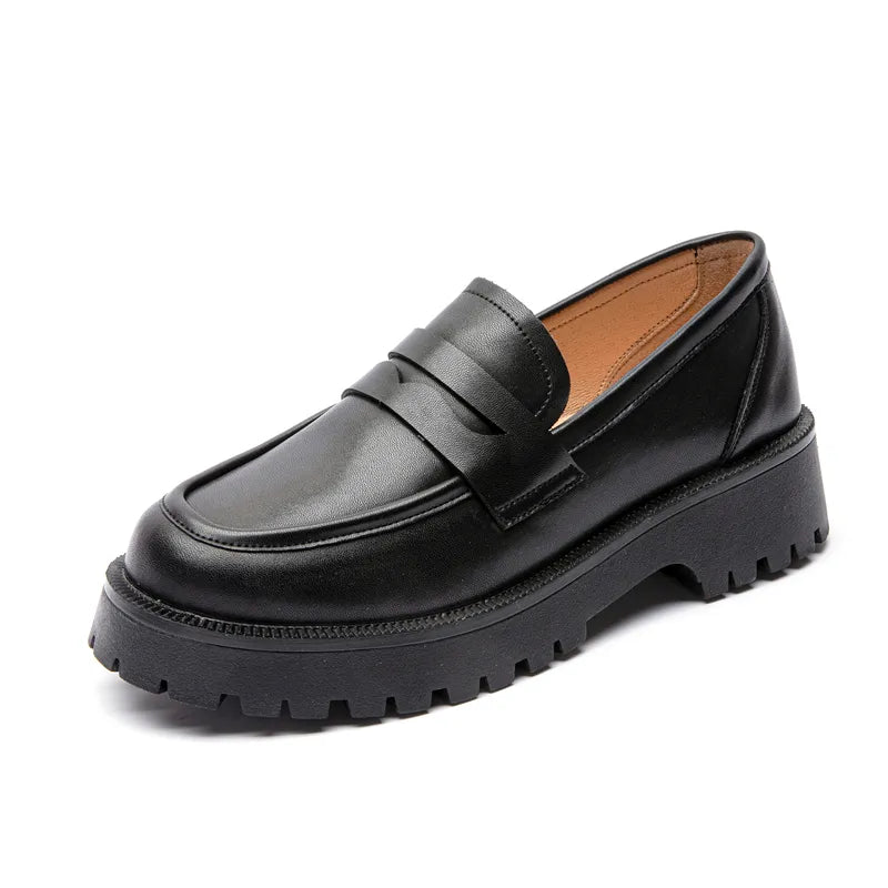 AIYUQI Spring Shoes Female British Style Thick-soled College Style Casual Loafers Genuine Leather Fashion Shoes Girls WHSLE MTO  DailyAlertDeals black 34 