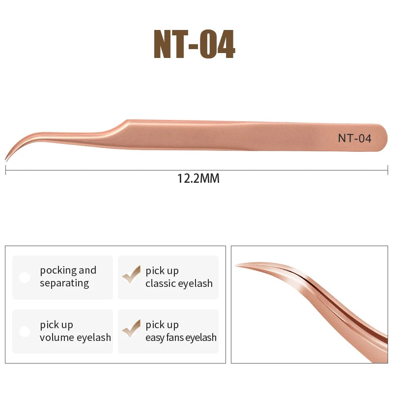 NATUHANA Anti-static Straight Eyelash Extension Tweezers Industrial Precision Curved Straight Lash Eyebrow Tweezers Makeup Tools  DailyAlertDeals NT-04  