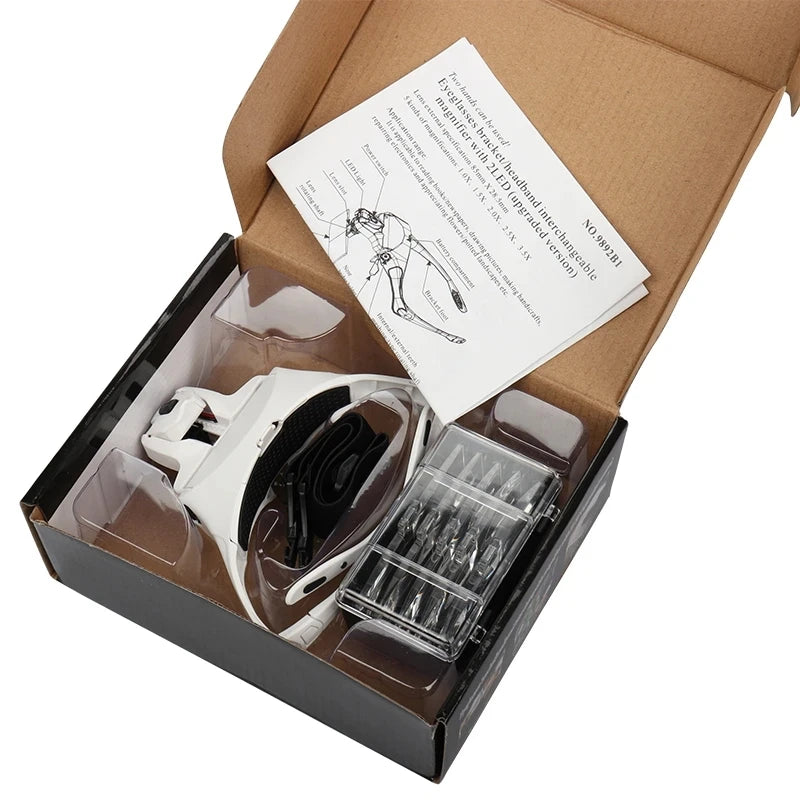 5 Lens Adjustable Headband Magnifying Glass Magnifier With LED Light lamp Magnifying Glasses For False Lashes Eyelash Extension  DailyAlertDeals WHITE  