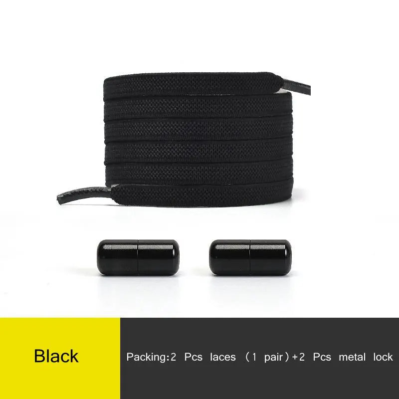 1Pair Multicolor Lock Elastic Sneaker Laces For Kids Adults and Elderly No Tie Shoelaces Quick Elastic Athletic Running Shoelace  DailyAlertDeals Black China 