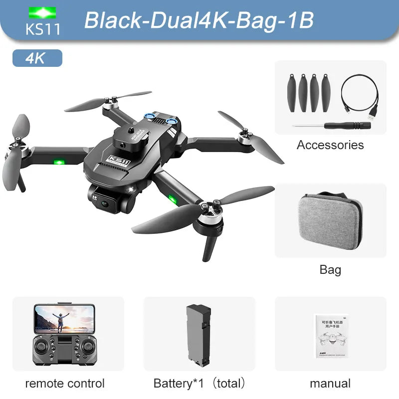 New LS KS11 Mini Drone 4K Professional 8K Dual Camera Obstacle Avoidance Optical Flow Positioning Brushless RC Dron Quadcopter  DailyAlertDeals Black-Dual4K-Bag-1B  