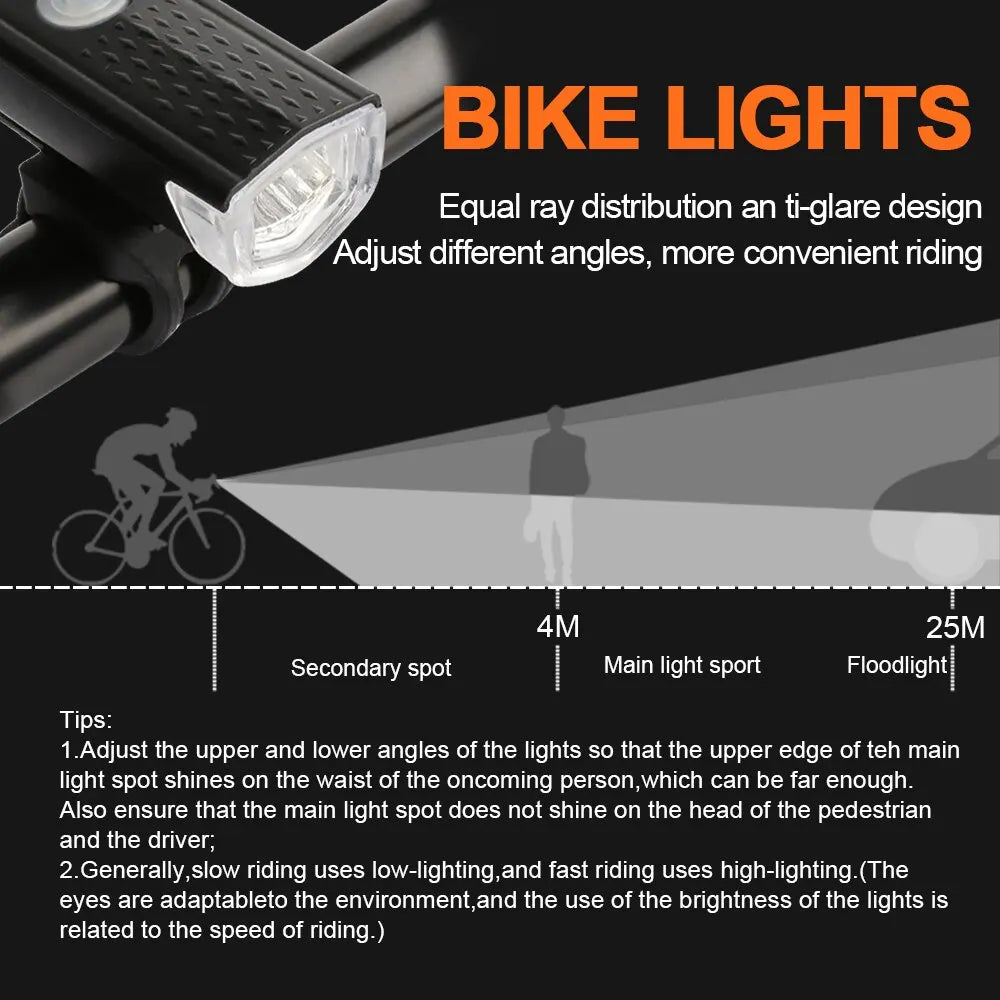 USB Rechargeable Bike Light Set Front Light with Taillight Easy to Install 3 Modes Bicycle Accessories for the Bicycle  DailyAlertDeals   