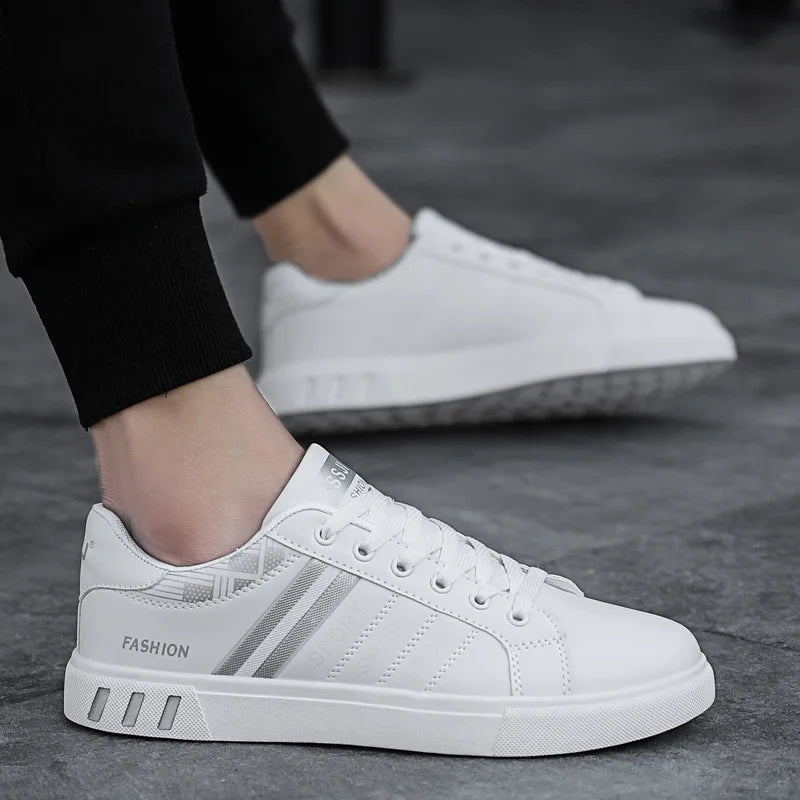 Men's Sneakers Casual Sports Shoes for Men Lightweight PU Leather Breathable Shoe Mens Flat White Tenis Shoes Zapatillas Hombre  DailyAlertDeals white grey 02 40 