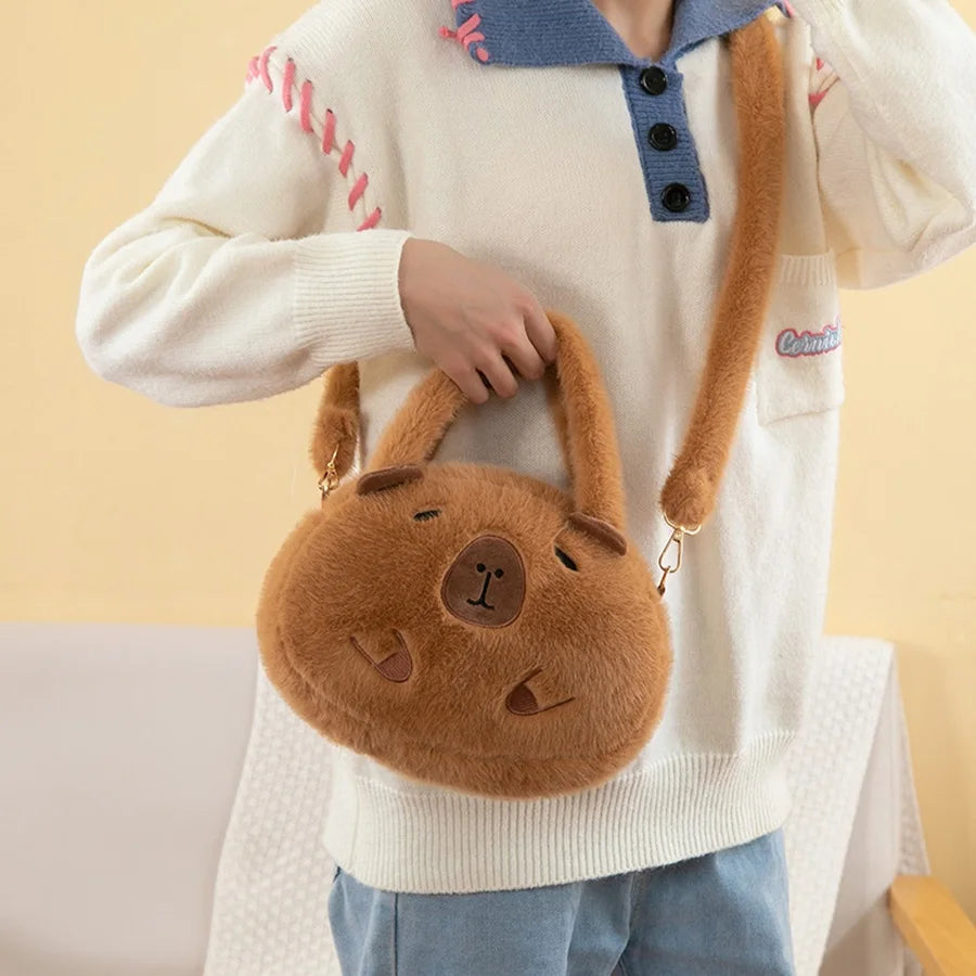 Capybara Plush Backpack Kawaii Fashion Plushie Doll Fur Bag Children's Bag Shoulder Bag Mini Knapsack Bags Gifts For Girlfriend  DailyAlertDeals CPBLA Handbag One size 