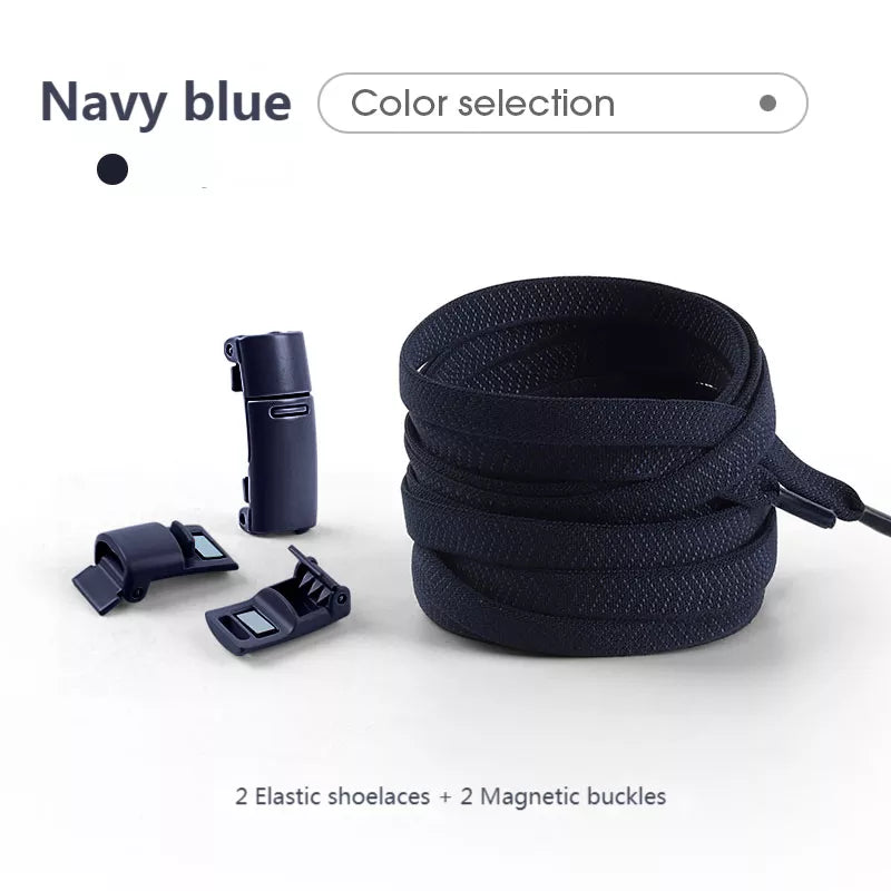 Colorful Magnetic Lock Shoelaces without ties Elastic Laces Sneakers No Tie Shoe laces Kids Adult Flat Shoelace Rubber Bands  DailyAlertDeals Navy Blue China 