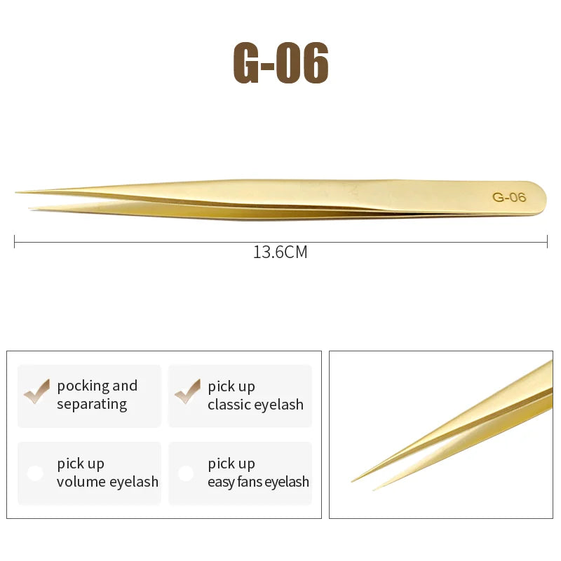 NATUHANA Anti-static Straight Eyelash Extension Tweezers Industrial Precision Curved Straight Lash Eyebrow Tweezers Makeup Tools  DailyAlertDeals G-06  
