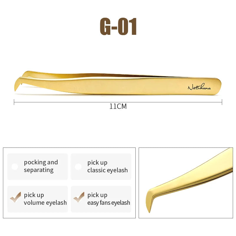 NATUHANA Anti-static Straight Eyelash Extension Tweezers Industrial Precision Curved Straight Lash Eyebrow Tweezers Makeup Tools  DailyAlertDeals G-01  