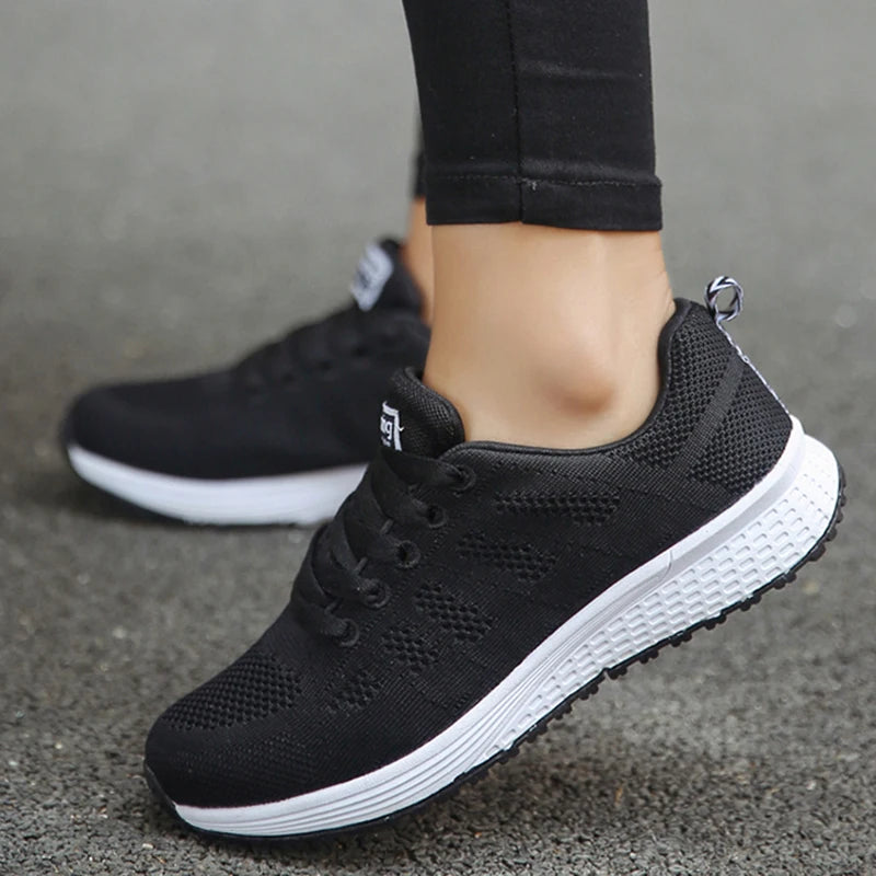Women's Sneakers Breathable Trainers Comfortable Sneakers Women Mesh Fabric Lace Up Female Footwear Women Running Shoes  DailyAlertDeals A08Black 41 