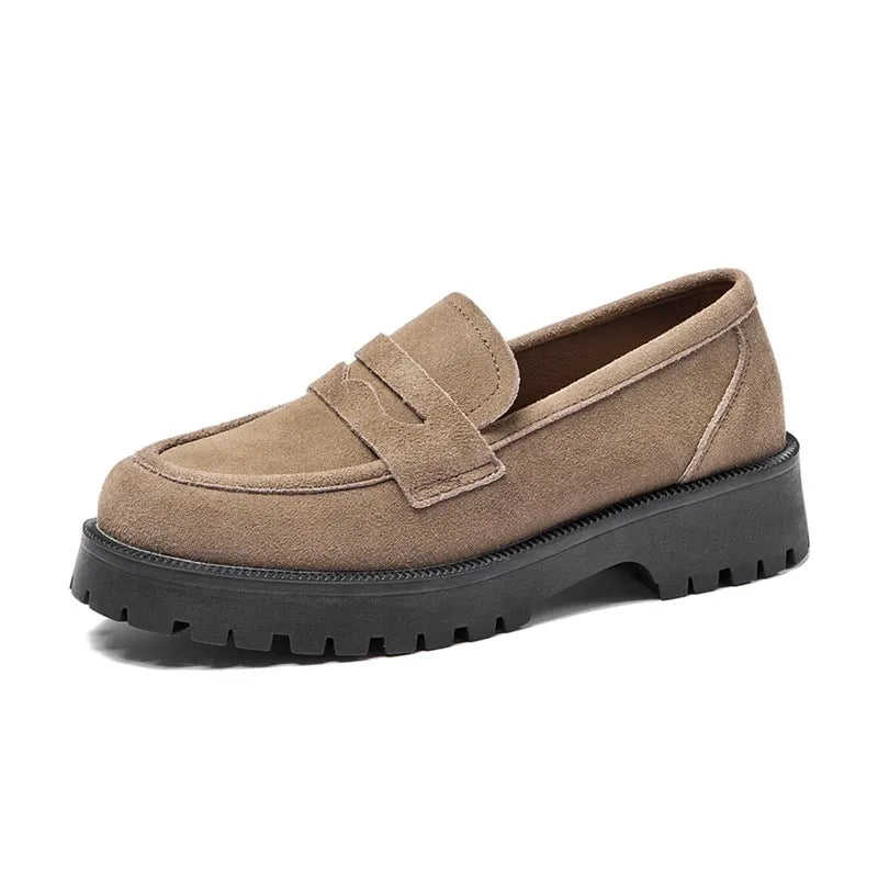 AIYUQI Spring Shoes Female British Style Thick-soled College Style Casual Loafers Genuine Leather Fashion Shoes Girls WHSLE MTO  DailyAlertDeals gray suede 34 