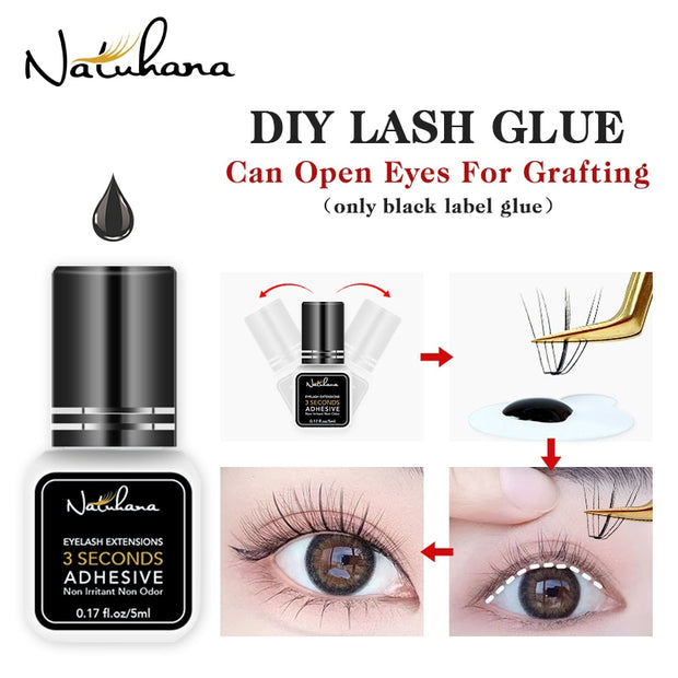 NATUHANA 5ml 1 Second Fast Drying Strong False Eye Lash Extension Glue Adhesive Retention 5-7 Weeks Low Smell Mink Eyelash Glue 0 DailyAlertDeals   