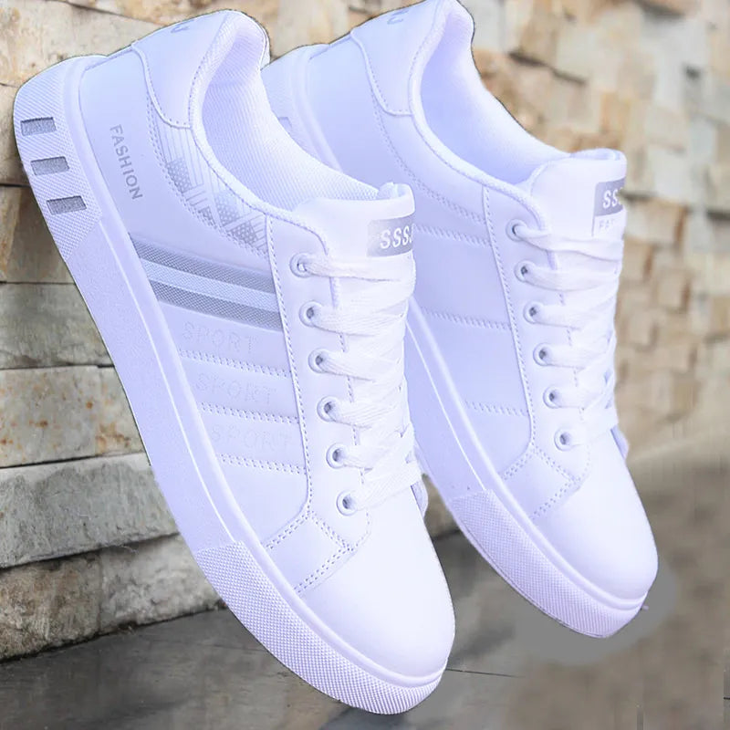 Men's Sneakers Casual Sports Shoes for Men Lightweight PU Leather Breathable Shoe Mens Flat White Tenis Shoes Zapatillas Hombre  DailyAlertDeals white grey 46 