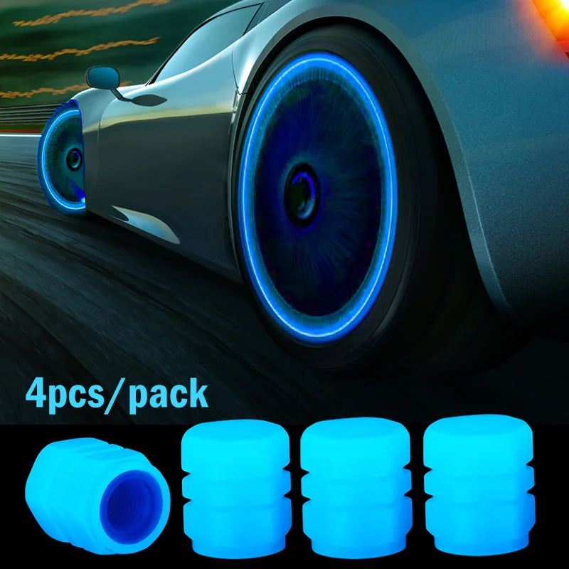 4/16pcs Luminous Valve Caps Car Fluorescent Tire Valves Cap Glow In The Dark Car Motorcycle Bike Wheel Plug Tyre Hub Cover Decor  DailyAlertDeals Blue - 4pcs  