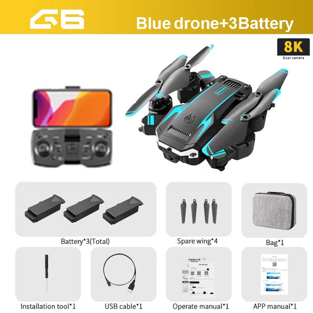 KOHR New G6 Aerial Drone 8K S6 HD Camera GPS Obstacle Avoidance Q6 RC Helicopter FPV WIFI Professional Foldable Quadcopter Toy 0 DailyAlertDeals Blue-8K-DualC-3B  
