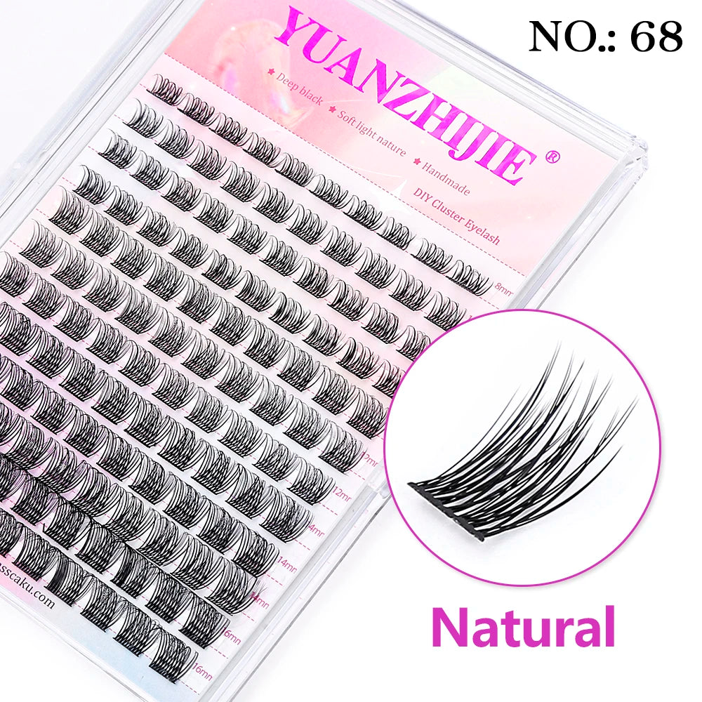 YUANZHIJIE 144pcs/case 100% Handmade DIY Lashes Extension 8-16mm Mix Length Eyelashes  Segmented Eyelashes Bundle Lash  DailyAlertDeals 68 D 0.07mm | MIX | CHINA