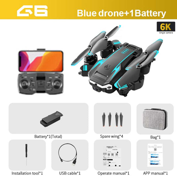 KOHR New G6 Aerial Drone 8K S6 HD Camera GPS Obstacle Avoidance Q6 RC Helicopter FPV WIFI Professional Foldable Quadcopter Toy 0 DailyAlertDeals Blue-6K-SingleC-1B  