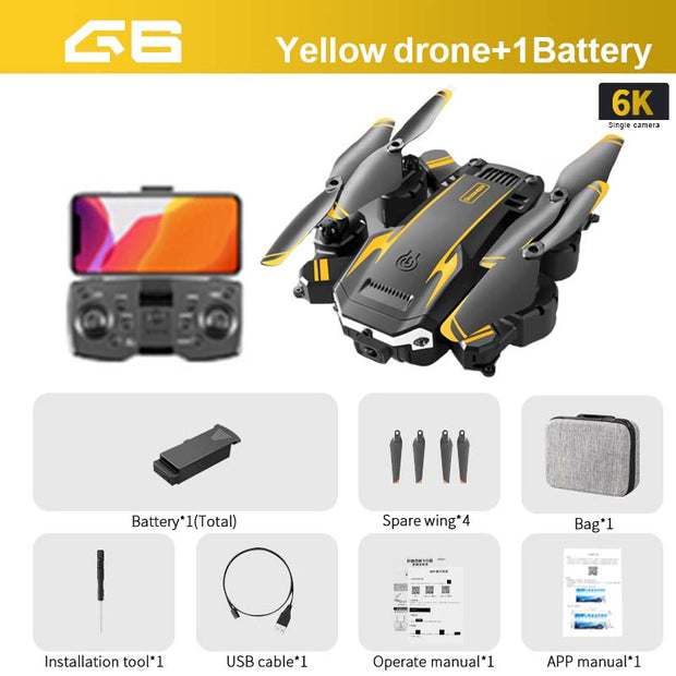 KOHR New G6 Aerial Drone 8K S6 HD Camera GPS Obstacle Avoidance Q6 RC Helicopter FPV WIFI Professional Foldable Quadcopter Toy 0 DailyAlertDeals Yellow-6K-SingleC-1B  