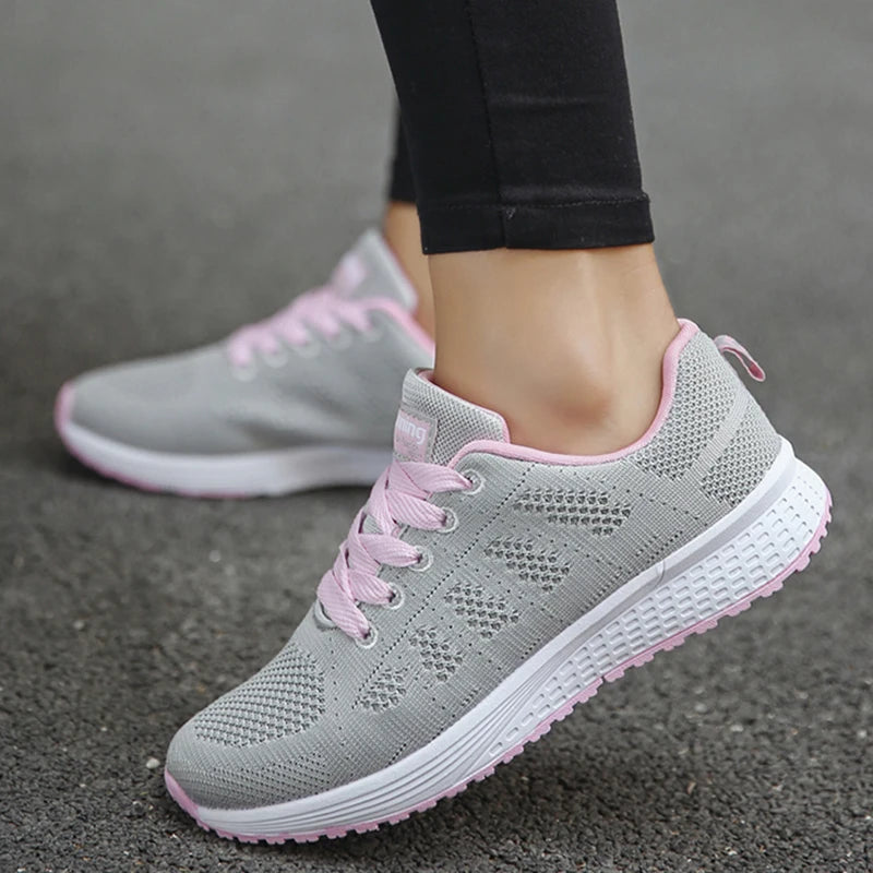 Women's Sneakers Breathable Trainers Comfortable Sneakers Women Mesh Fabric Lace Up Female Footwear Women Running Shoes  DailyAlertDeals GPink 37 
