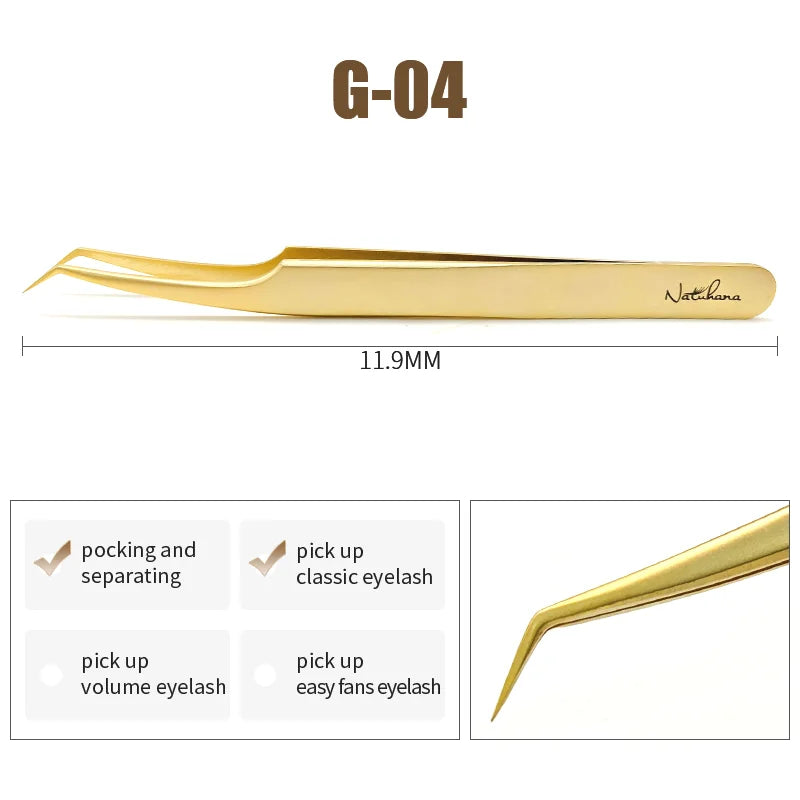 NATUHANA Anti-static Straight Eyelash Extension Tweezers Industrial Precision Curved Straight Lash Eyebrow Tweezers Makeup Tools  DailyAlertDeals G-04  