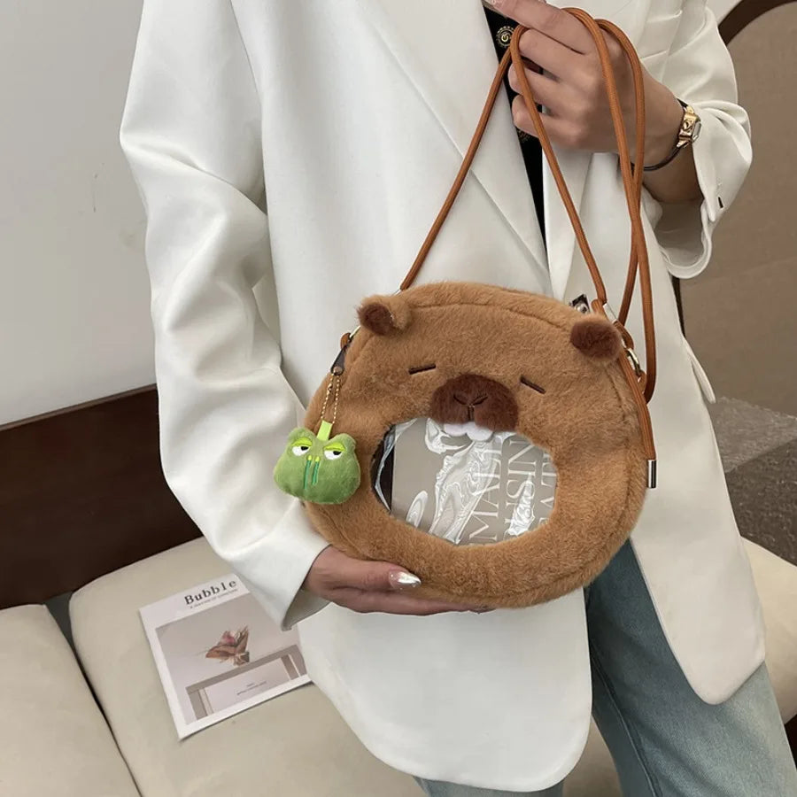 Capybara Plush Backpack Kawaii Fashion Plushie Doll Fur Bag Children's Bag Shoulder Bag Mini Knapsack Bags Gifts For Girlfriend  DailyAlertDeals CPBLA Frog Bag One size 