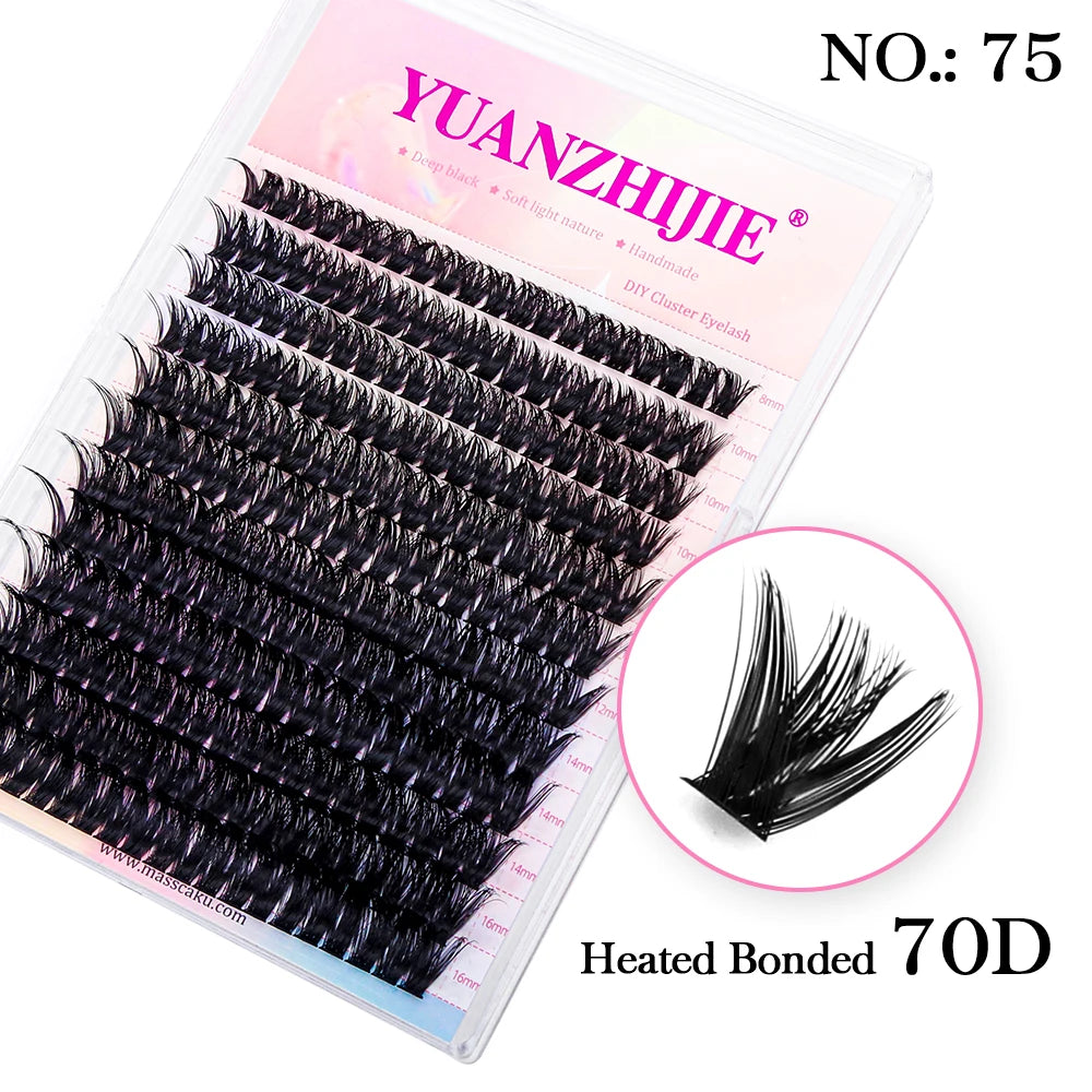 YUANZHIJIE 144pcs/case 100% Handmade DIY Lashes Extension 8-16mm Mix Length Eyelashes  Segmented Eyelashes Bundle Lash  DailyAlertDeals 75 (70D) D 0.07mm | MIX | CHINA