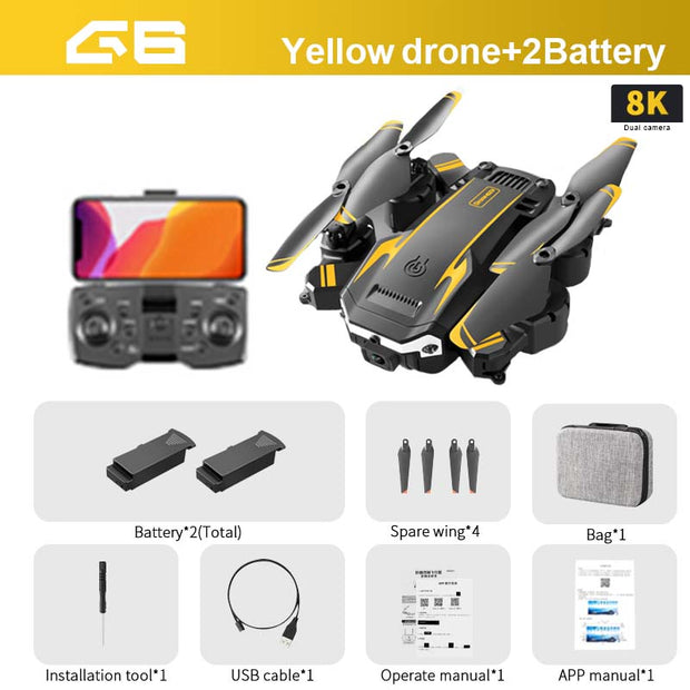 KOHR New G6 Aerial Drone 8K S6 HD Camera GPS Obstacle Avoidance Q6 RC Helicopter FPV WIFI Professional Foldable Quadcopter Toy 0 DailyAlertDeals Yellow-8K-DualC-2B  