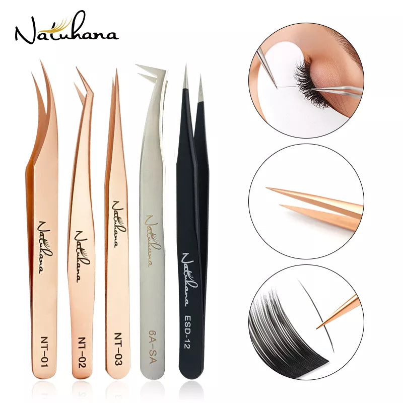 NATUHANA Anti-static Straight Eyelash Extension Tweezers Industrial Precision Curved Straight Lash Eyebrow Tweezers Makeup Tools  DailyAlertDeals   