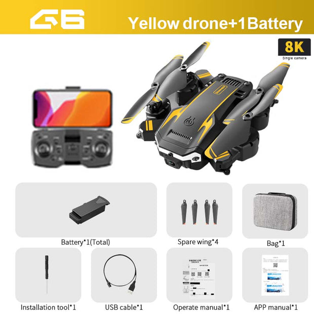 KOHR New G6 Aerial Drone 8K S6 HD Camera GPS Obstacle Avoidance Q6 RC Helicopter FPV WIFI Professional Foldable Quadcopter Toy 0 DailyAlertDeals Yellow-8K-SingleC-1B  