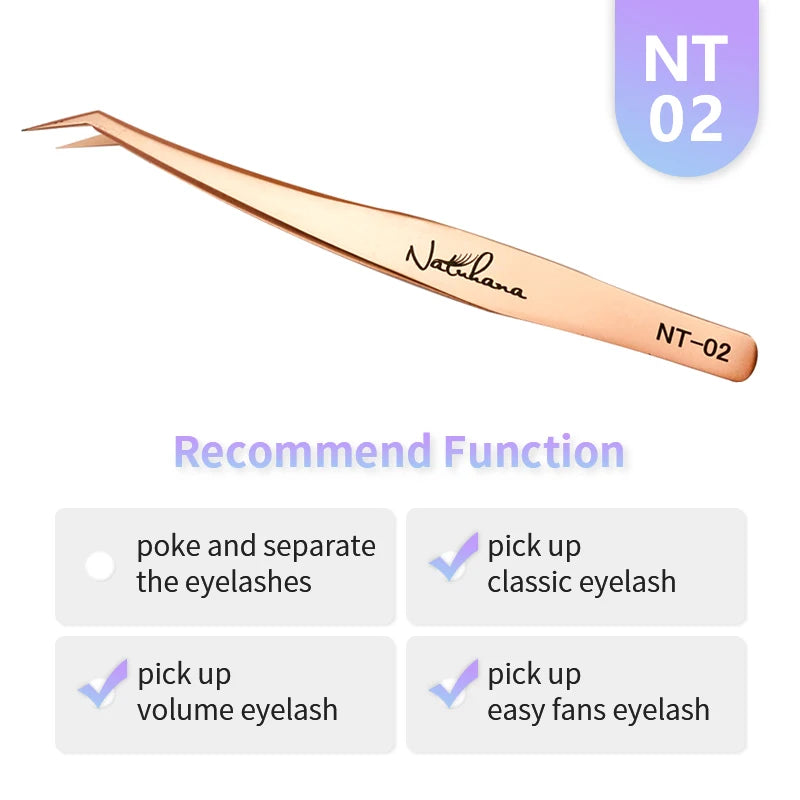 NATUHANA Anti-static Straight Eyelash Extension Tweezers Industrial Precision Curved Straight Lash Eyebrow Tweezers Makeup Tools  DailyAlertDeals NT-02  