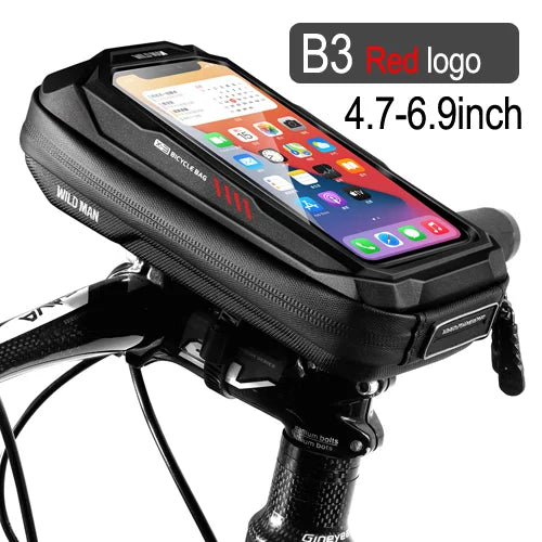 New Bike Phone Holder Bag Case Waterproof Cycling Bike Mount 6.9in Mobile Phone Stand Bag Handlebar MTB Bicycle Accessories  DailyAlertDeals B3 Red logo  