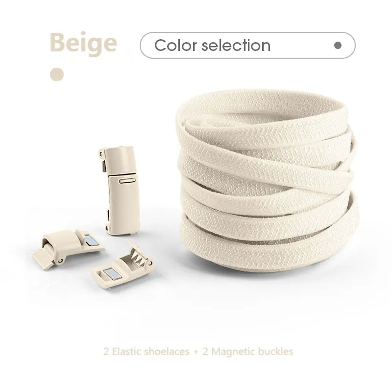 Colorful Magnetic Lock Shoelaces without ties Elastic Laces Sneakers No Tie Shoe laces Kids Adult Flat Shoelace Rubber Bands  DailyAlertDeals Beige China 