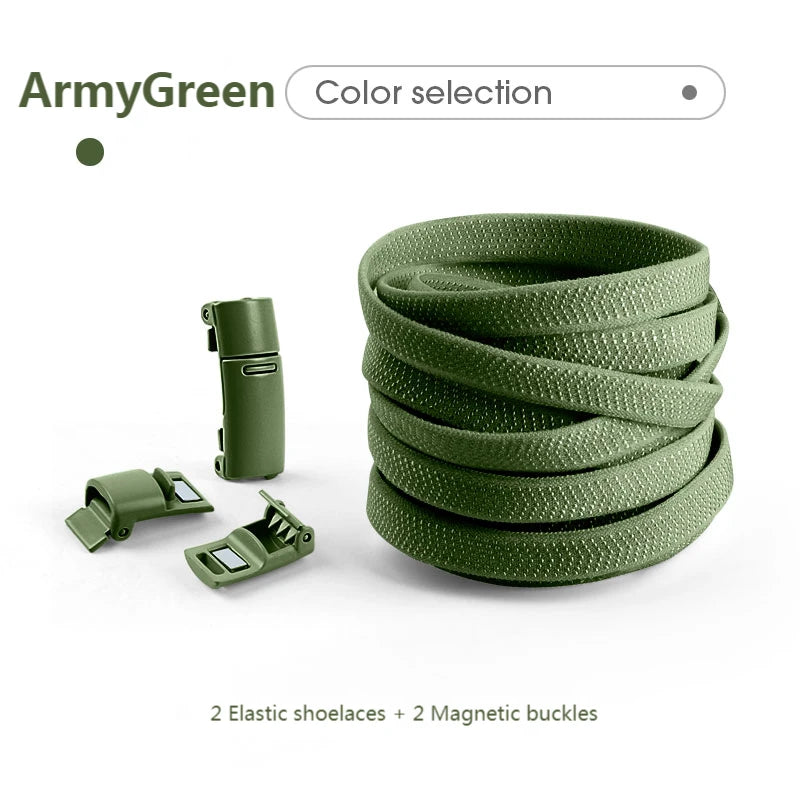 Colorful Magnetic Lock Shoelaces without ties Elastic Laces Sneakers No Tie Shoe laces Kids Adult Flat Shoelace Rubber Bands  DailyAlertDeals Army Green China 