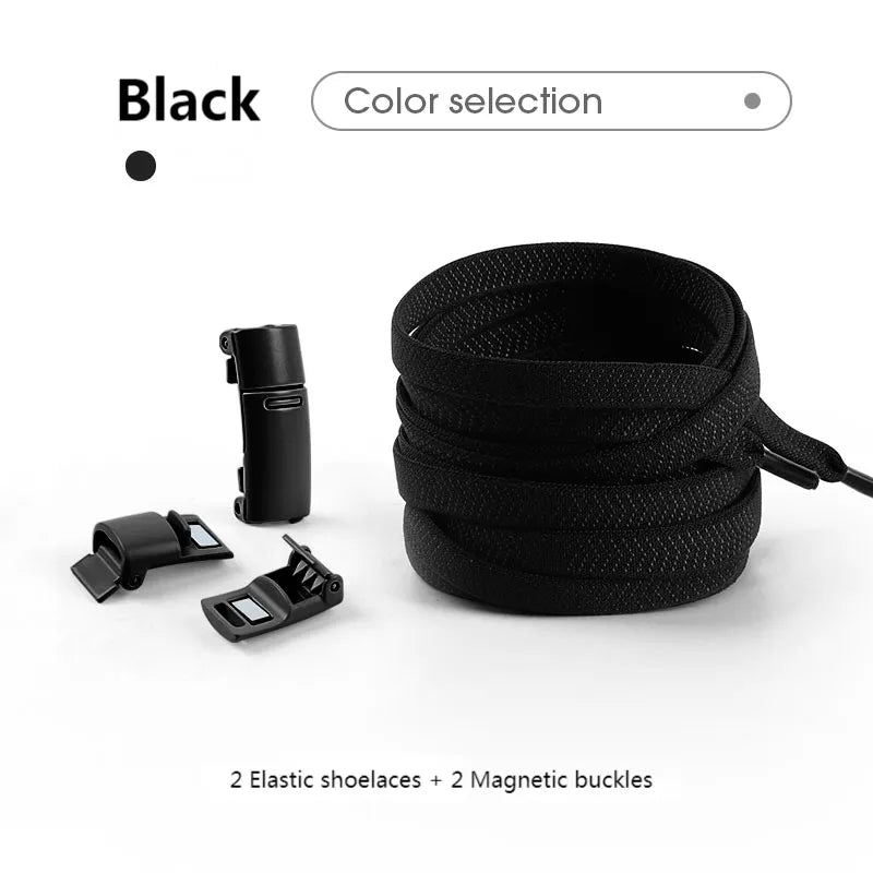 Colorful Magnetic Lock Shoelaces without ties Elastic Laces Sneakers No Tie Shoe laces Kids Adult Flat Shoelace Rubber Bands  DailyAlertDeals Black China 