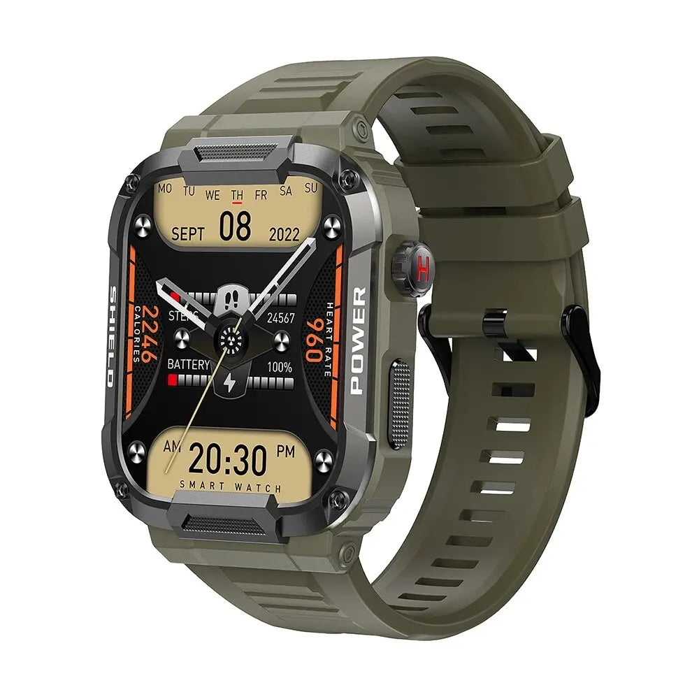 MELANDA 1.85 Outdoor Military Smart Watch Men Bluetooth Call Smartwatch For Android IOS IP68 Waterproof Sports Fitness Watches smart watch DailyAlertDeals Armygreen  