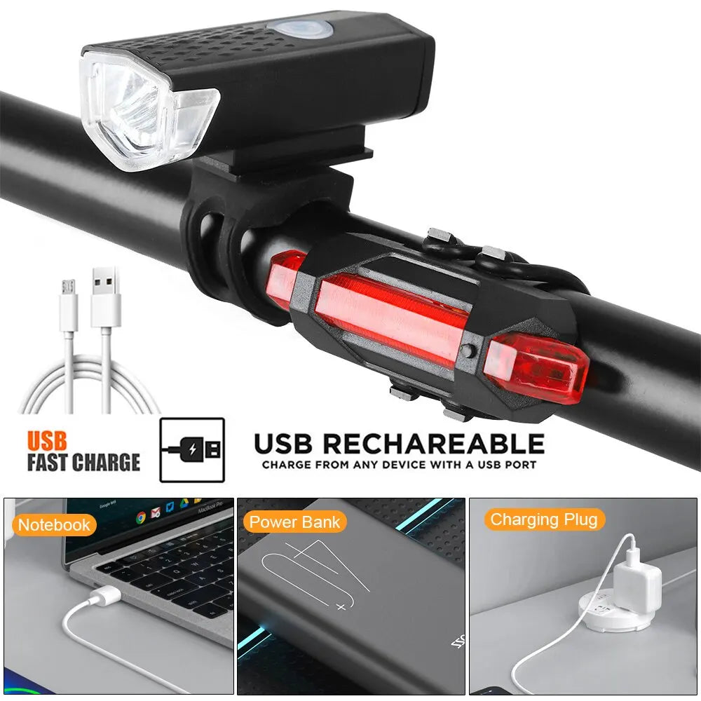 USB Rechargeable Bike Light Set Front Light with Taillight Easy to Install 3 Modes Bicycle Accessories for the Bicycle  DailyAlertDeals   