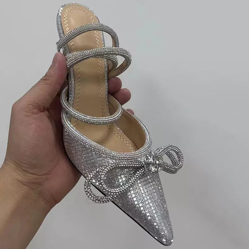 Runway style Glitter Rhinestones Women Pumps Crystal bowknot Satin Summer Lady Shoes Genuine leather High heels Party Prom Shoes  DailyAlertDeals 092 Plaid silver 36 