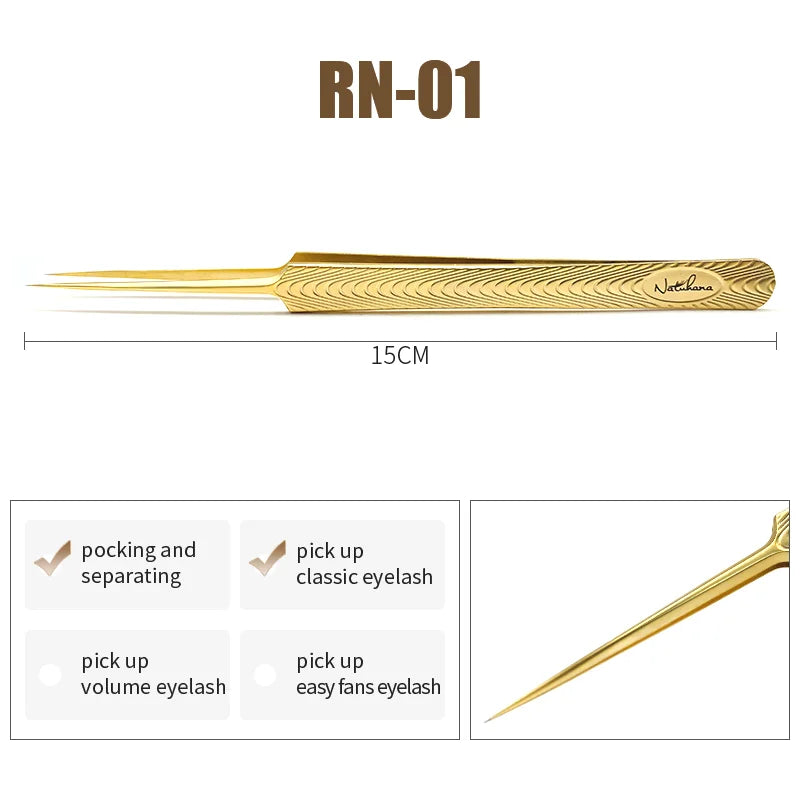 NATUHANA Anti-static Straight Eyelash Extension Tweezers Industrial Precision Curved Straight Lash Eyebrow Tweezers Makeup Tools  DailyAlertDeals RN-01  