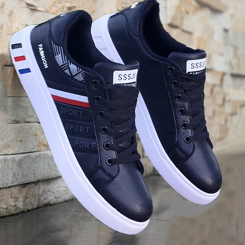 Men's Sneakers Casual Sports Shoes for Men Lightweight PU Leather Breathable Shoe Mens Flat White Tenis Shoes Zapatillas Hombre  DailyAlertDeals black 44 