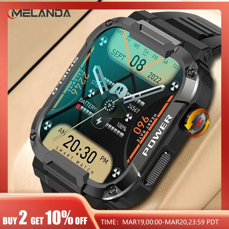 MELANDA 1.85 Outdoor Military Smart Watch Men Bluetooth Call Smartwatch For Android IOS IP68 Waterproof Sports Fitness Watches smart watch DailyAlertDeals   