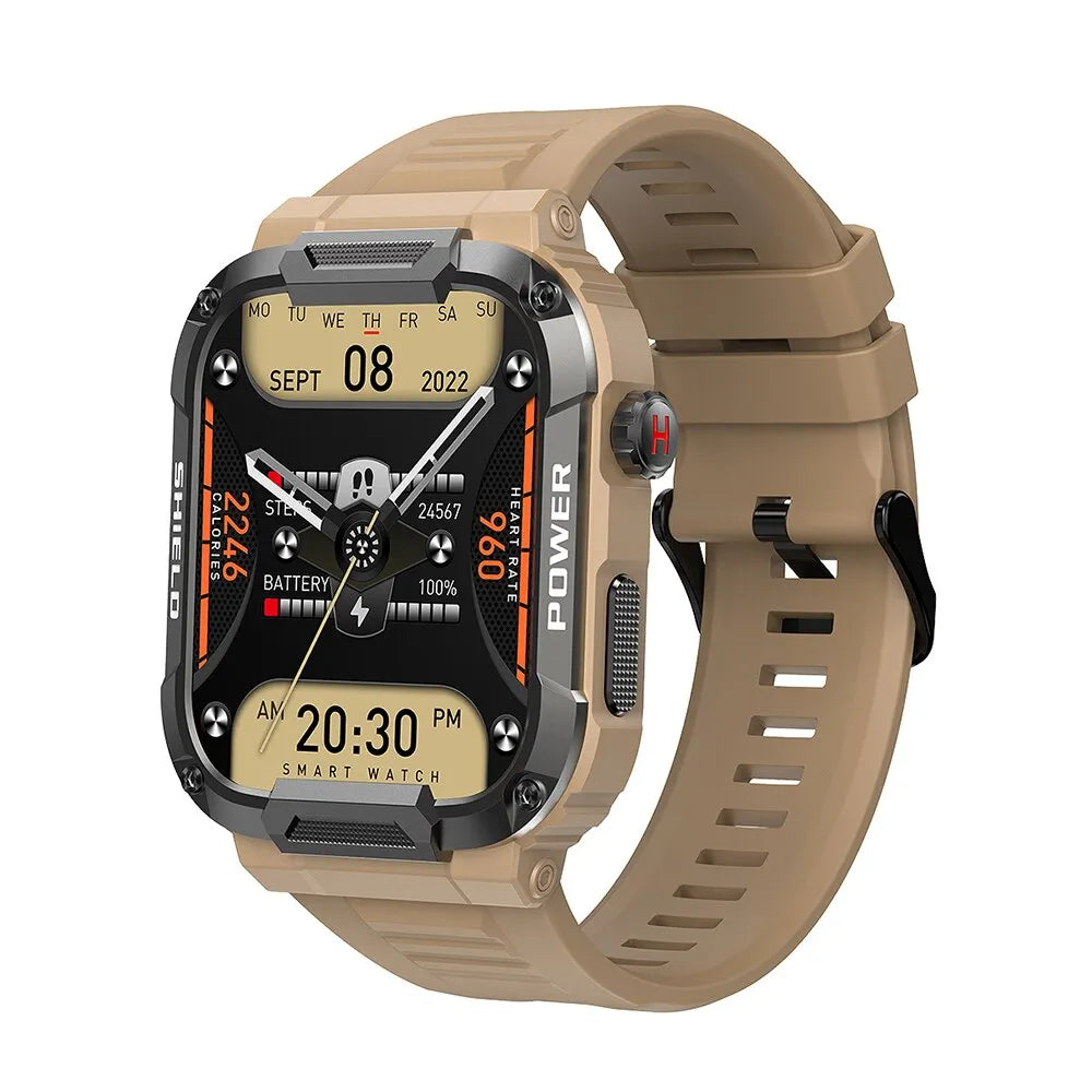 MELANDA 1.85 Outdoor Military Smart Watch Men Bluetooth Call Smartwatch For Android IOS IP68 Waterproof Sports Fitness Watches smart watch DailyAlertDeals Khaki  