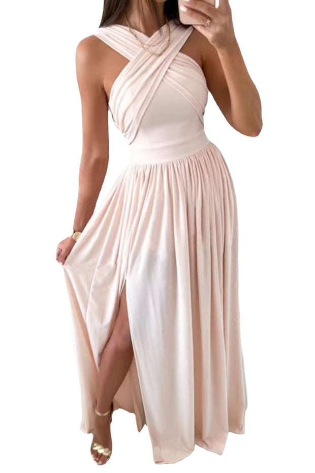 Summer Sleeveless Neck Hanging Back Dress Party Birthday Valentine Day gift Maxi For Her Women fashion clothing Orange Felix   