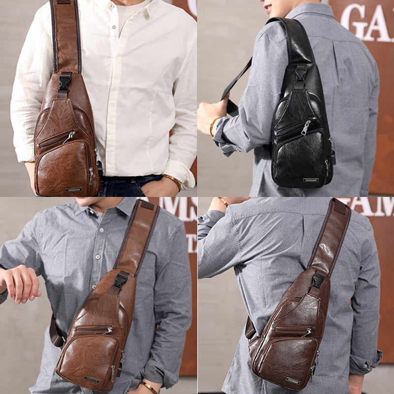 Men USB Charging Bag Men Chest Bag for Custom PU PVC Shoulder Bag Diagonal Package Messenger Travel Bag Cross Body Bags men's fashion Orange Felix   