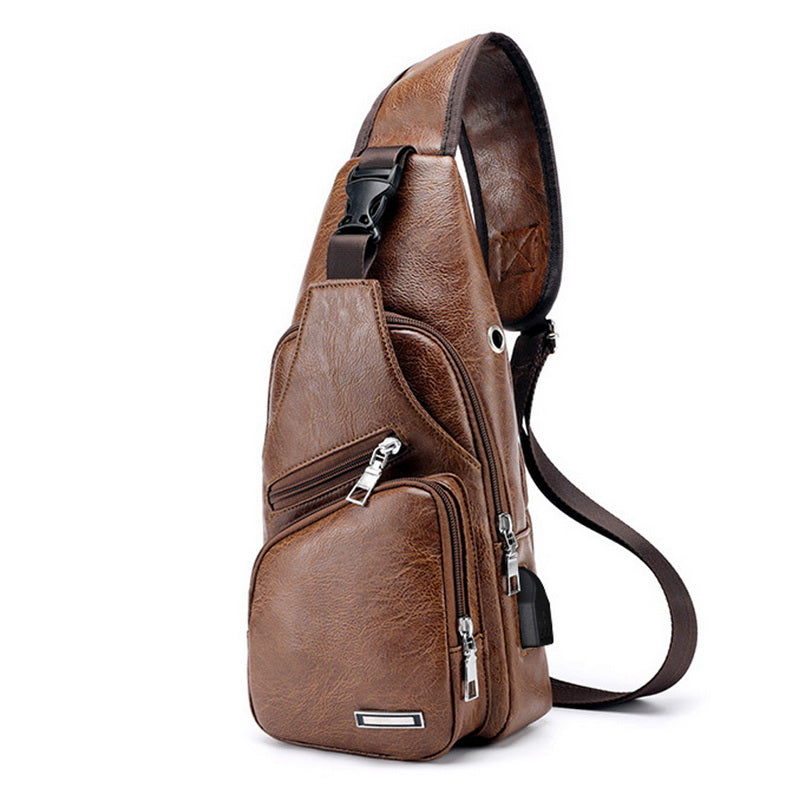 Men USB Charging Bag Men Chest Bag for Custom PU PVC Shoulder Bag Diagonal Package Messenger Travel Bag Cross Body Bags men's fashion Orange Felix   
