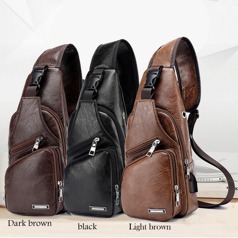 Men USB Charging Bag Men Chest Bag for Custom PU PVC Shoulder Bag Diagonal Package Messenger Travel Bag Cross Body Bags men's fashion Orange Felix   